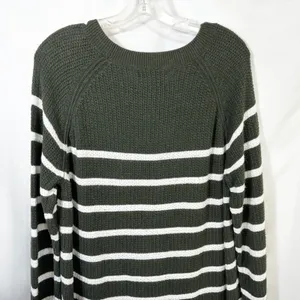 Old Navy XL Sweater Green Striped Crew‎ Raglan Academia Fall Knit Office 810 thumbnail 6