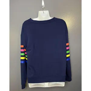 U.S. Polo Assn Sweatshirt Womens Medium Navy Rainbow Stripe Fleece Pullover thumbnail 6