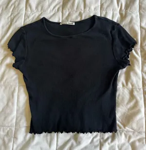 Reformation Black Ribbed Lettuce-Edge Crop Top thumbnail 1