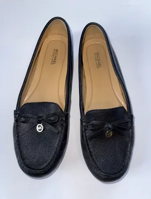 Michael Kors Black Pebbled Leather Bow Moccasin Flats thumbnail 1