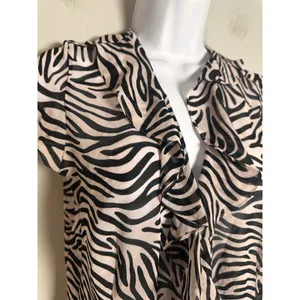 Victorias Secret Zebra Print Ruffle Front Blouse Vintage 2000s‎ Tan Black M thumbnail 2