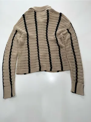Elan Beige Knit Cardigan with Black Accents thumbnail 8