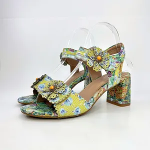 L'Artiste Spring Step Voguesh Floral Leather Block Heel Sandals 39 US 8.5 Boho thumbnail 4