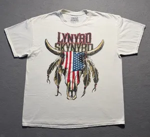 Lynyrd Skynyrd Americana Steer Skull T-Shirt 1X Oversized White Graphic Tee thumbnail 1