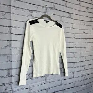 Vintage Lauren Ralph Lauren Zip Shoulder Ribbed Top White Y2K Preppy Streetwear thumbnail 2