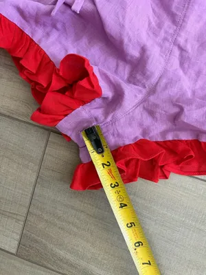 Dora Larsen Free People Lavender Red Ruffle Pull On Linen Organic Cotton Shorts thumbnail 11