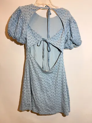 Free People Apricot Rose Sky Blue Puff Sleeve Ruffle Mini Dress Size S thumbnail 3
