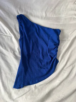 Mango Blue One Shoulder Top thumbnail 3