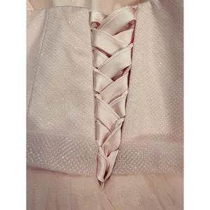 Pink Glitter Tulle Strapless Dress Corset Lace-Up Party Prom Mini 16 Formal Y2k thumbnail 4