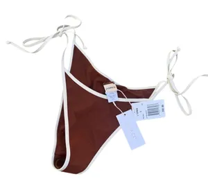 L Space Levy Bikini Bottom Bitsy Cut Cheeky Thong String Swim Bottoms Brown Sz L thumbnail 1