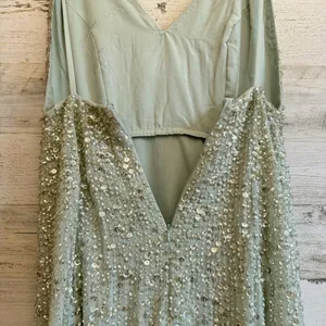 NWT ASOS Embellished Cami Midi Dress in Sage Green Sz4 A-line Fit & Flare Sequin thumbnail 12