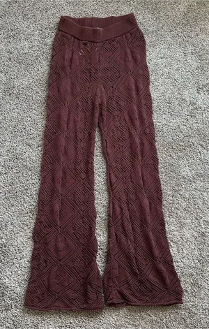 Free People Burgundy Textured Wide-Leg Knit Pants thumbnail 1