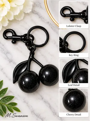 NEW Black Cherry Charm Keychain with Black Hardware NWT thumbnail 2