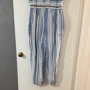 Polagram Blue and White Striped Short-Sleeve Jumpsuit thumbnail 7