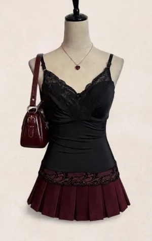 Black Lace Satin Camisole Lingerie Top Adjustable Straps thumbnail 1