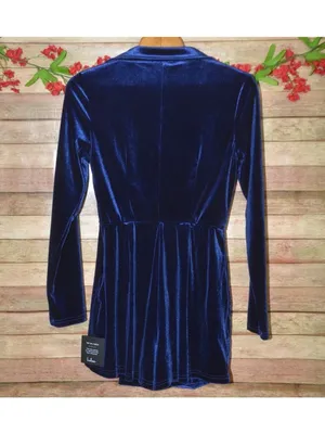 Lulus Velvet Blazer Romper Womens M Navy Blue Long Sleeve Party Holiday NWT thumbnail 6