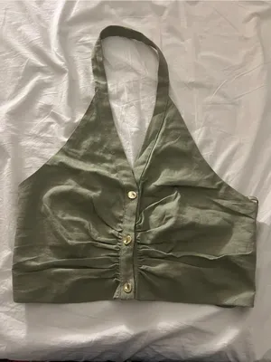 Zara green linen halter neck button front top NWT medium thumbnail 3