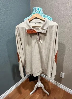 Men’s stylish unique corduroy XL collard pullover Tan thumbnail 1