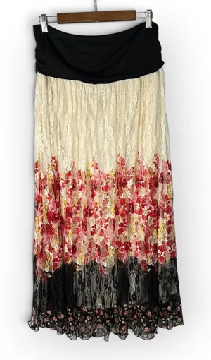 Madison Michelle XL Tiered Lace Ombre Floral Maxi Skirt Festival Boho Broomstick thumbnail 1