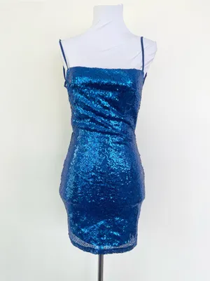 Lucy in The Sky Sequin Bodycon Dress in Blue S Small Open Back Strappy Mini thumbnail 3