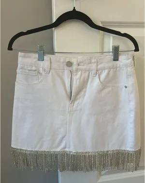 BlankNYC rhinestone denim skirt fringe white thumbnail 1