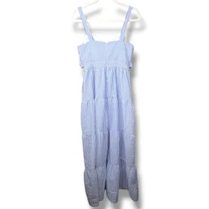 English Factory Blue White Stripe Seersucker Pattern Tier Knot Front Maxi Dress thumbnail 4