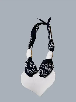Handmade Blue Bandana White Ceramic Heart W/ Ducks 11” Necklace USA Made thumbnail 2