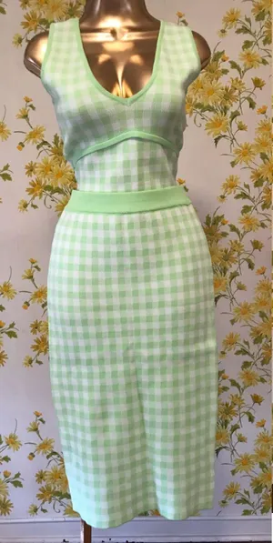 NWOT gingham knit skirt set in lime green size M thumbnail 2