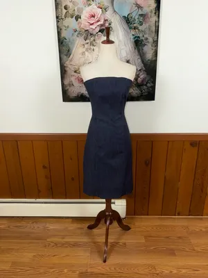 Fabulous New Vintage 90s Ann Taylor Chambray Denim Strapless Dress thumbnail 3