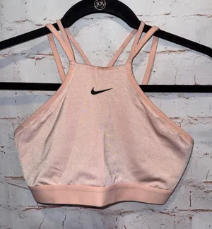 Nike Pink High-Neck Strappy Sports Bra no pads Med pullover gym workout thumbnail 1