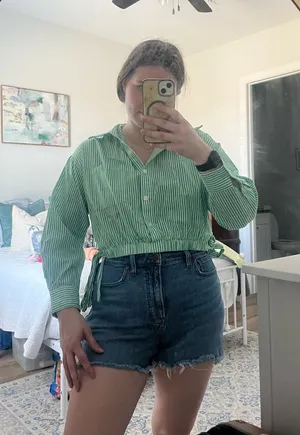 These Three Boutique Green button up cropped shirt thumbnail 1