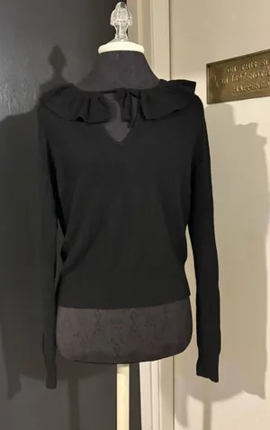 Madewell Black Merino Wool Alpaca Blend Sweater with Ruffle Collar thumbnail 1