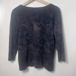 Katina Marie Top Womens Large Black New York Shirt Bedazzled Y2K Liberty OOP thumbnail 2