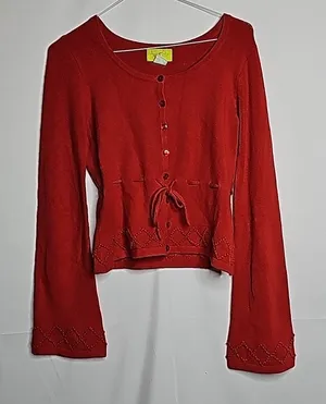 Anthropologie Ago e Filo red cardigan embroidered sweater sz XS thumbnail 1
