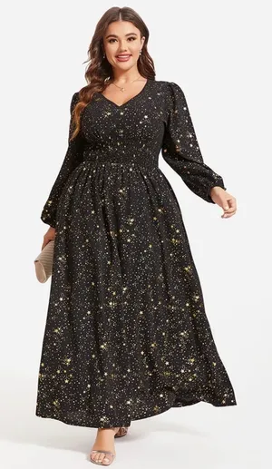 By The River NWOT Black & Gold Star Print Maxi Dress thumbnail 1