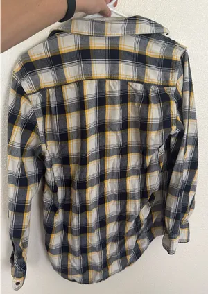 Faded Glory White Blue and Yellow Thin Long Sleeve Flannel thumbnail 2