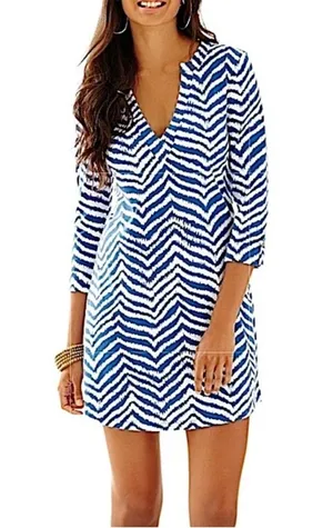 Lilly Pulitzer Rossmore Midi T-Shirt Dress Blue Stripe Zebron, Size small thumbnail 1