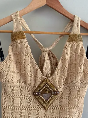 Y2K Baby Phat Vintage Crochet Knit Beaded Halter Top Women’s Large thumbnail 4