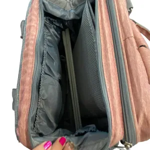 MULTI Compartment diaper bag with changing pad, USB & foldable crib Pink thumbnail 6