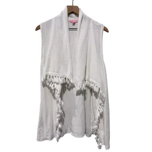 Lilly Pulitzer Sleeveless‎ Cardigan Vest Sz S White Fringe Cotton Resort Beach thumbnail 2