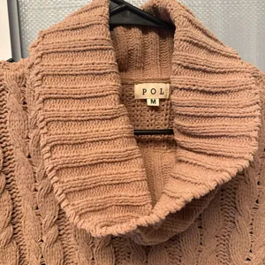 POL Clothing Cowl Neck Cable Knit Chenille Sweater in Salmon thumbnail 2