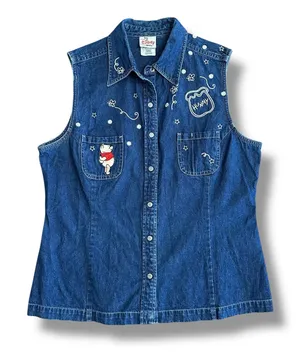 Rare Vintage Disney Store Winnie the Pooh Denim Vest Hunny Bees 90s Y2K‎ L thumbnail 1