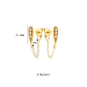 NEW Women's 14k‎ White Gold Filled Diamond Teardrop Chain Stud Earrings thumbnail 3