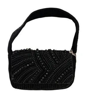 New Women’s A New Day Velvet Beaded Handbag 👜 Purse Black 11.5”x6.5” w/Flaw thumbnail 1