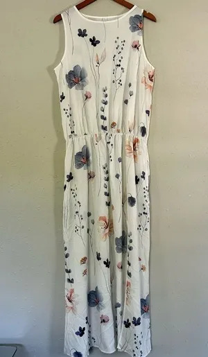 🦋 NWT White Floral Leg Slit Maxi Dress XL Wedding thumbnail 1