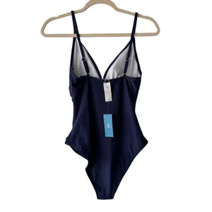 Cupshe Navy Blue Ruched V-Neck One Piece Swimsuit M‎ thumbnail 2