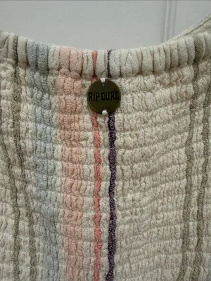 Rip Curl Villa Smocked Cotton Midi Dress - Pastel Stripe - Size Medium - travel thumbnail 7