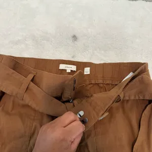 Vince Belted Linen Blend Utility Capri Pants Womens Sz L Brown Cuffed High Rise thumbnail 6