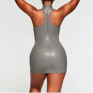 NEW Skims Grey Chalk Rubberized Scuba Swim Zip Up Mock Neck Dress Sporty thumbnail 2