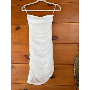 Lulus Flawless Sensation White Mesh Ruched Asymmetrical Mini Dress Strapless XS thumbnail 4